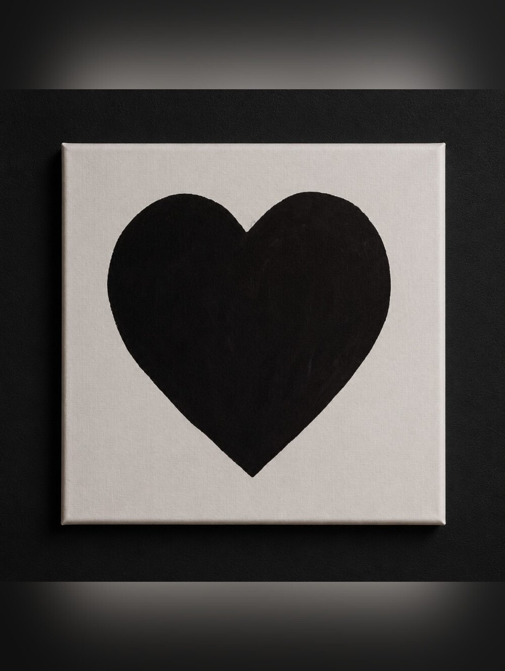 Handpainted Black Heart Canvas Wall Art 12x12 Signed Acrylic Painting